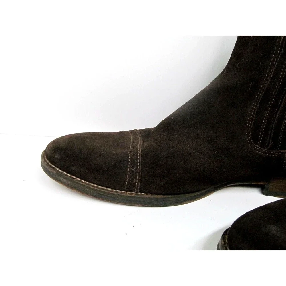 Johnston & Murphy  Suede Captoe Chelsea Ankle Boots US 11.5 M 1850 Mend Brown
